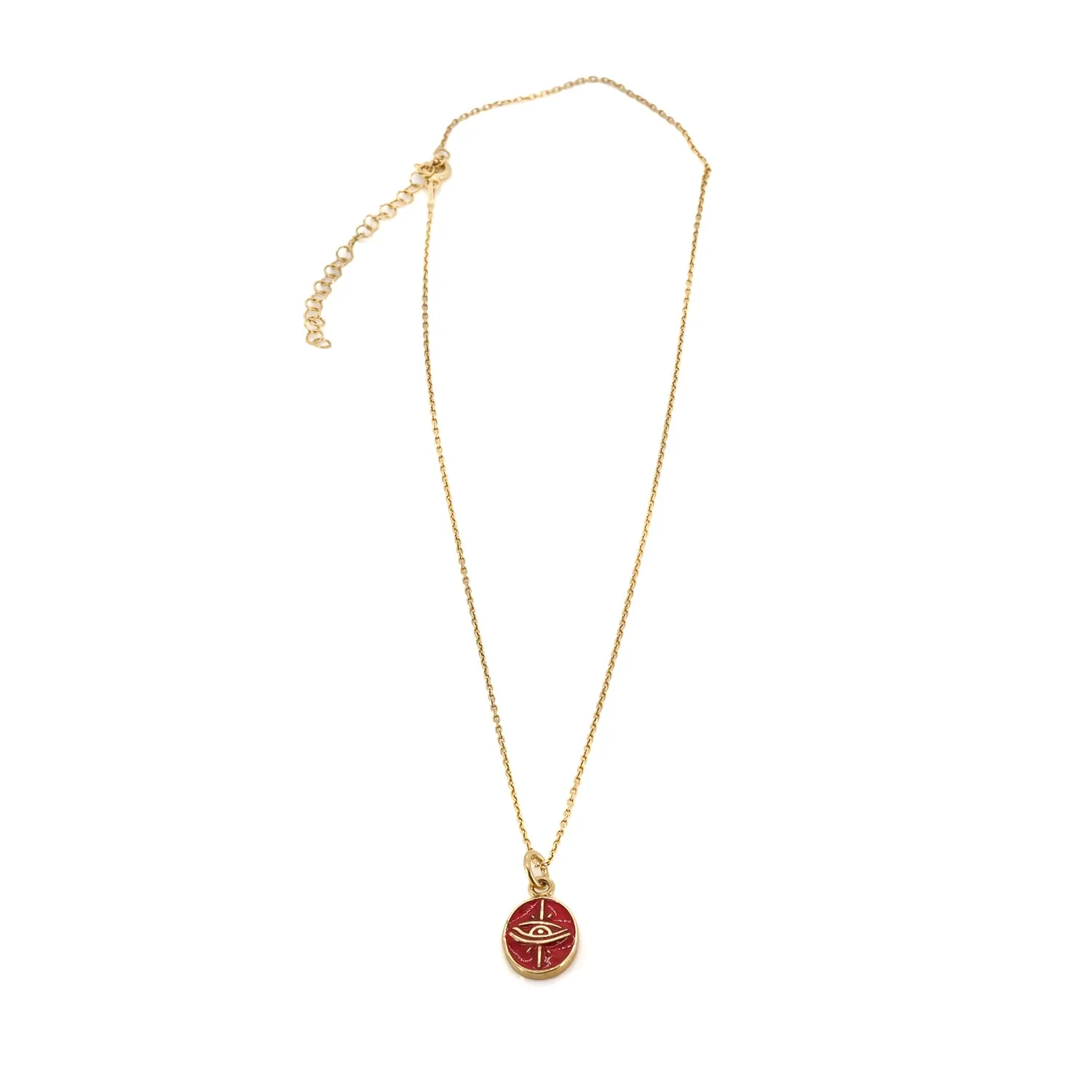 Minimalist Red Enamel Evil Eye Pendant Gold Chain Necklace