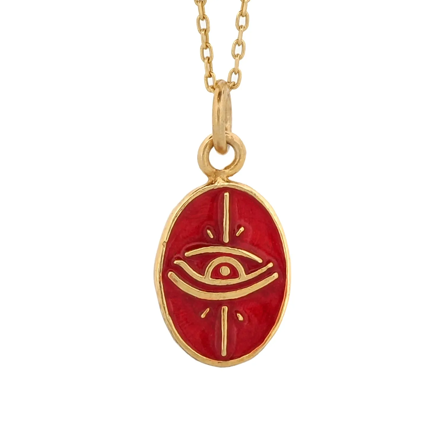 Minimalist Red Enamel Evil Eye Pendant Gold Chain Necklace
