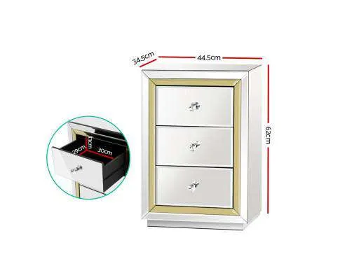 Mirrored Furniture Bedside Table Chest Drawers Gloss Nightstand
