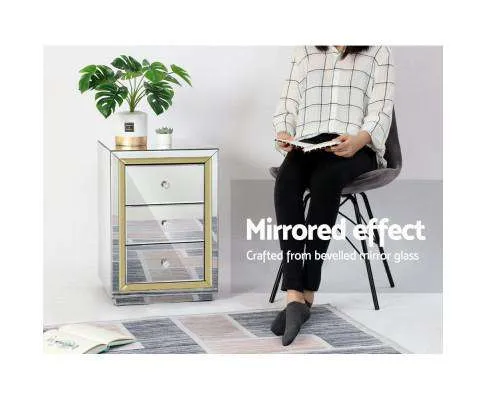 Mirrored Furniture Bedside Table Chest Drawers Gloss Nightstand