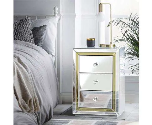 Mirrored Furniture Bedside Table Chest Drawers Gloss Nightstand