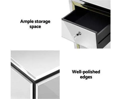 Mirrored Furniture Bedside Table Chest Drawers Gloss Nightstand