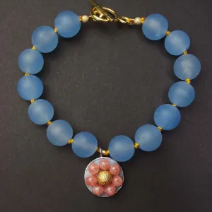 Monet's Water Lilies: blue chalcedony, rhodocrosite, gold mosaic bracelet