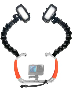 Movo DiveRig5 Underwater Video/Photo Diving Rig for Scuba and Snorkeling - Action Camera Cage Dive Rig, Waterproof Lights with Flexible Arm Mounts- Compatible with GoPro, DJI Osmo, Insta360 and More