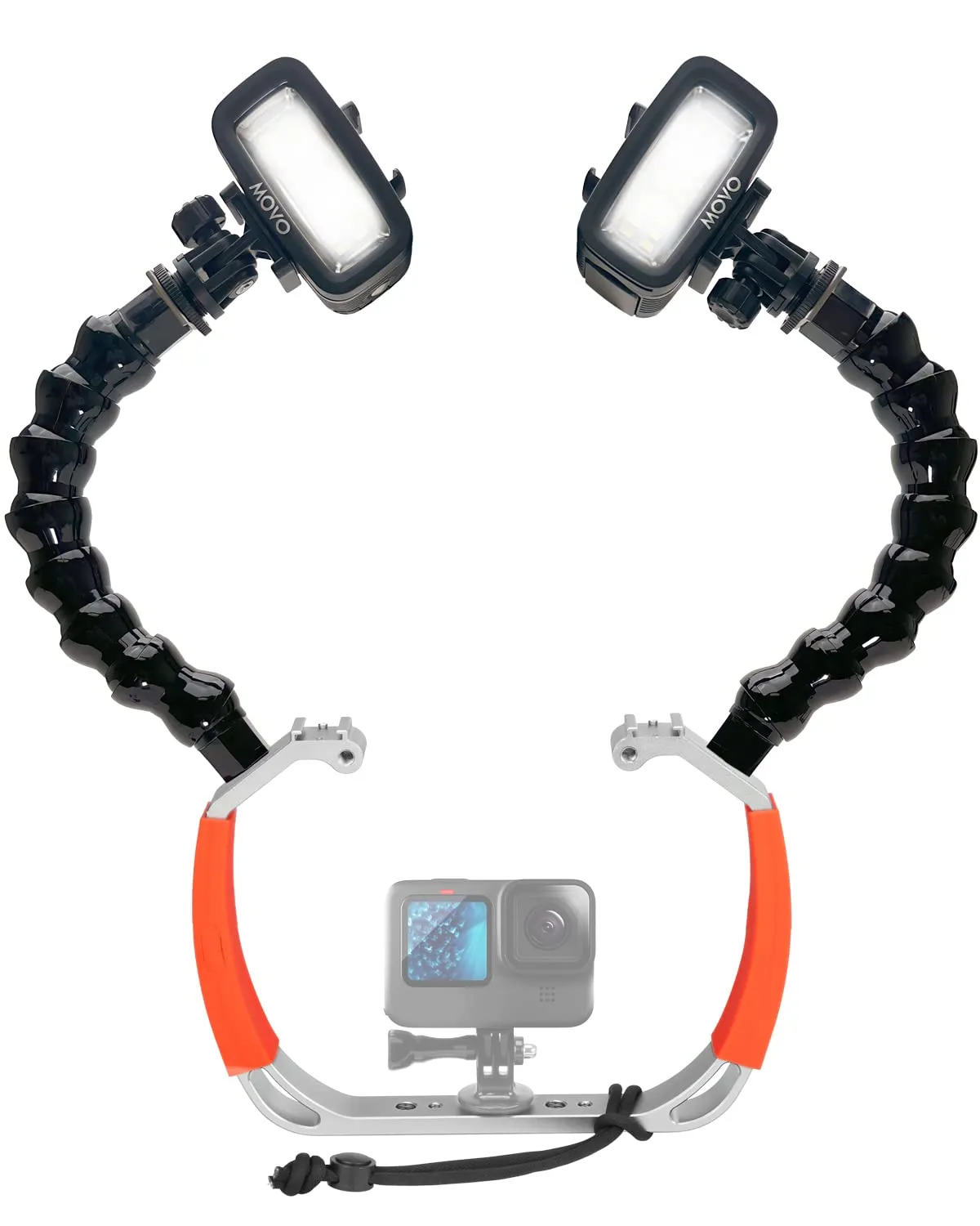 Movo DiveRig5 Underwater Video/Photo Diving Rig for Scuba and Snorkeling - Action Camera Cage Dive Rig, Waterproof Lights with Flexible Arm Mounts- Compatible with GoPro, DJI Osmo, Insta360 and More
