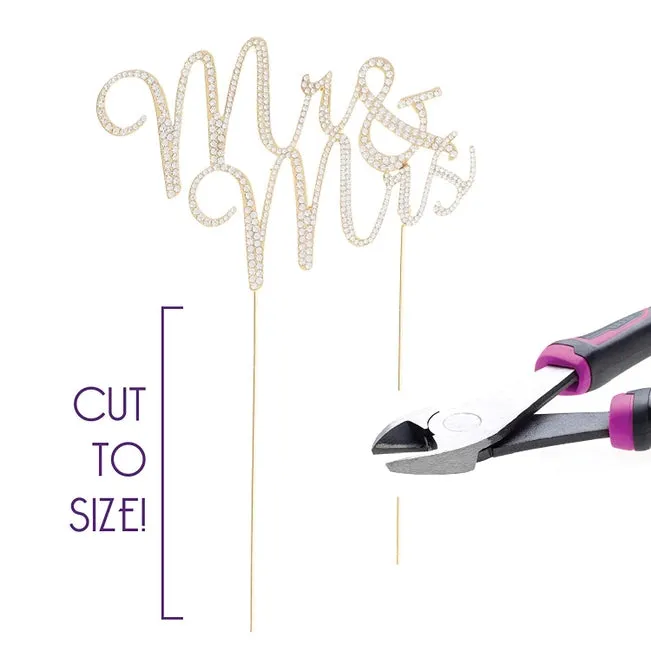 Mr & Mrs Cursive Gold Crystal Cake Topper