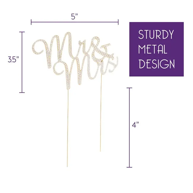 Mr & Mrs Cursive Gold Crystal Cake Topper