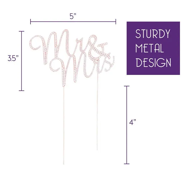 Mr & Mrs Cursive Rose Gold Crystal Cake Topper
