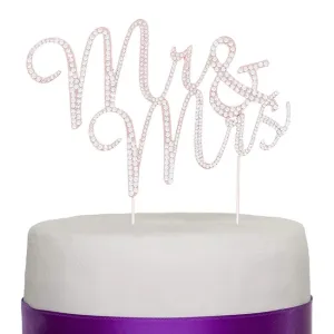 Mr & Mrs Cursive Rose Gold Crystal Cake Topper