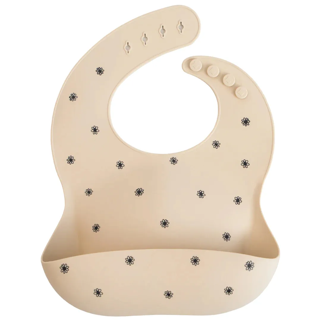 Mushie Silicone Baby Bib (Black Daisy)
