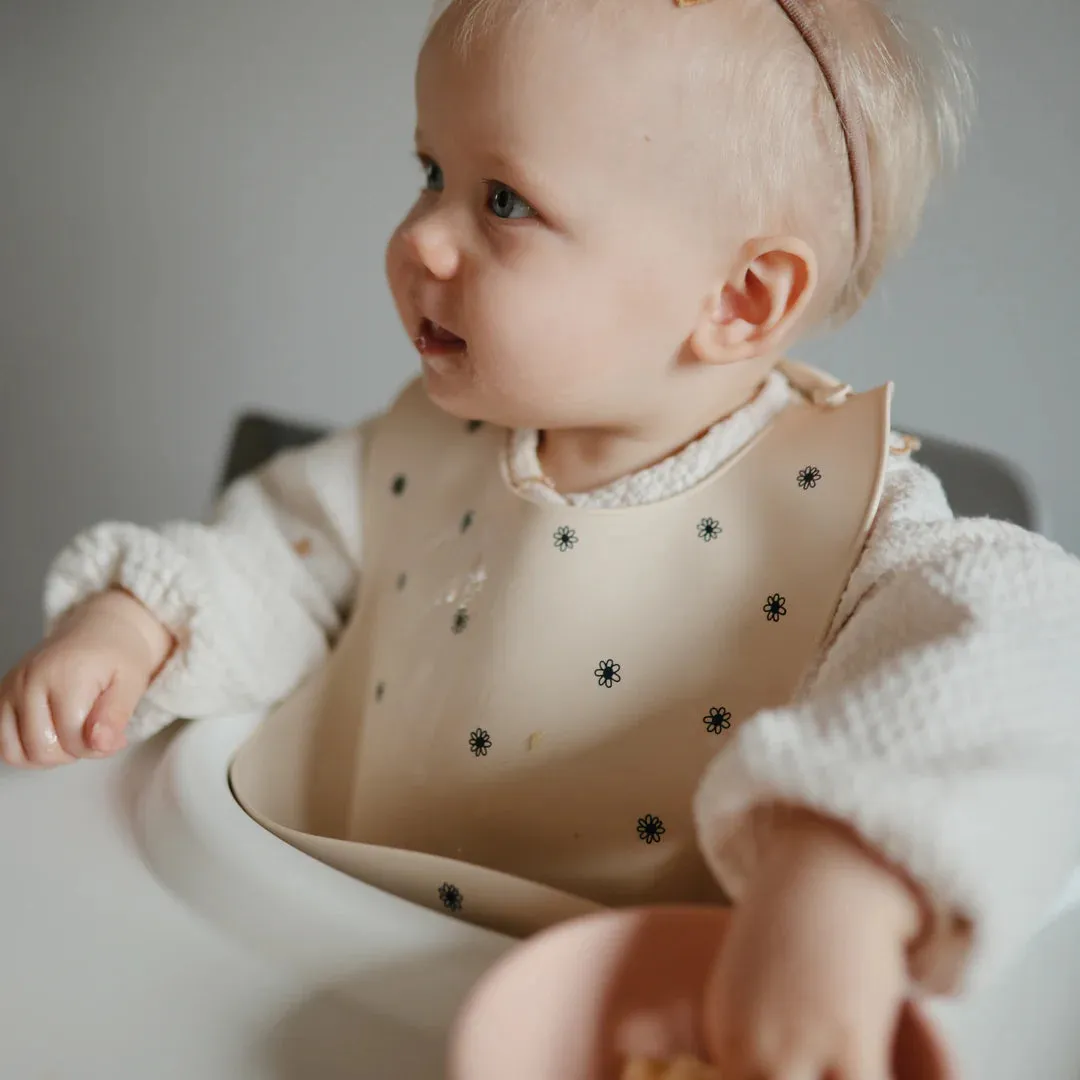 Mushie Silicone Baby Bib (Black Daisy)