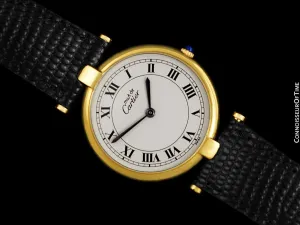 Must De Cartier Vendome Mens Midsize Unisex Vermeil Watch - 18K Gold Over Sterling Silver