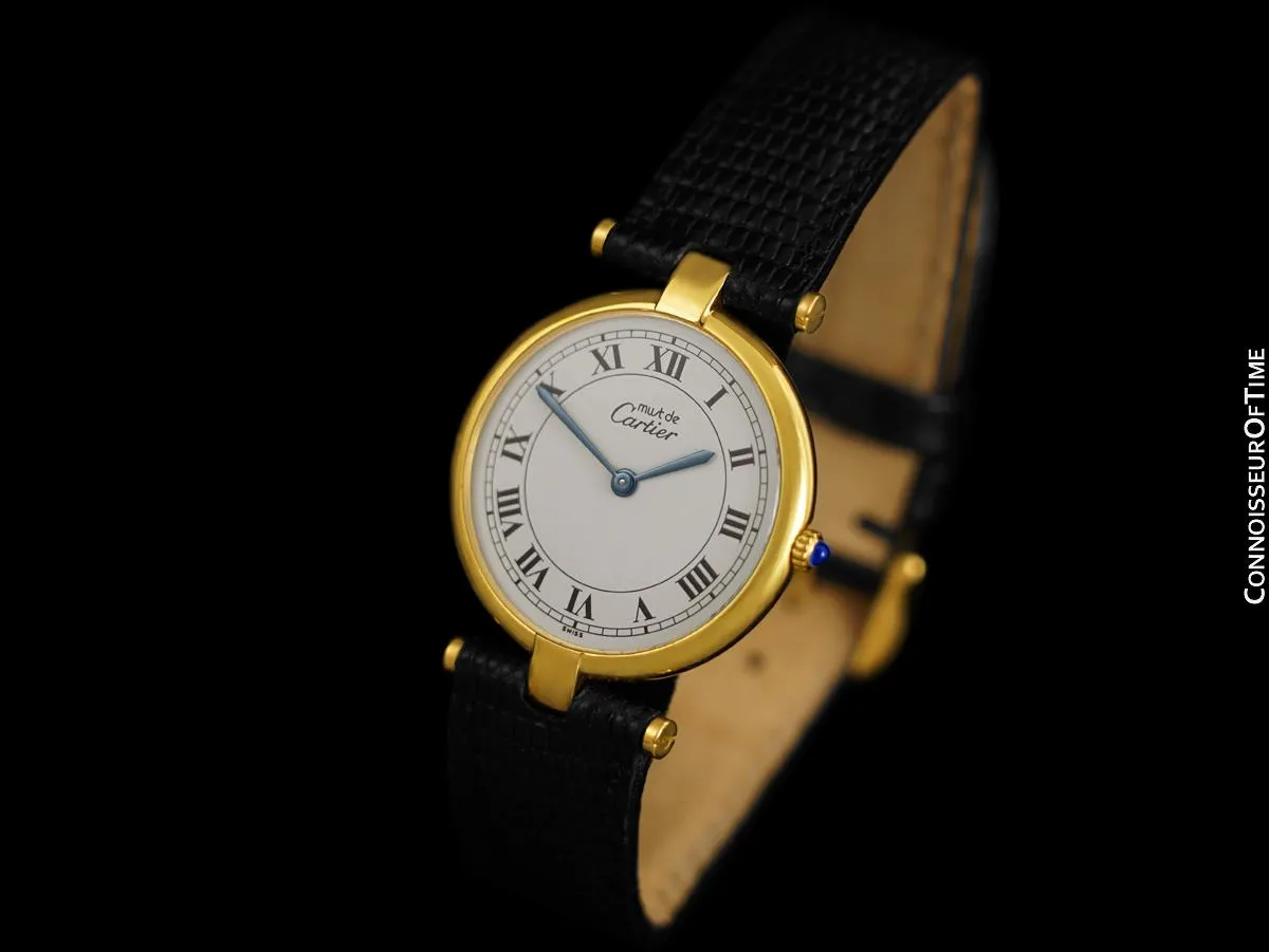 Must De Cartier Vendome Mens Midsize Unisex Vermeil Watch - 18K Gold Over Sterling Silver