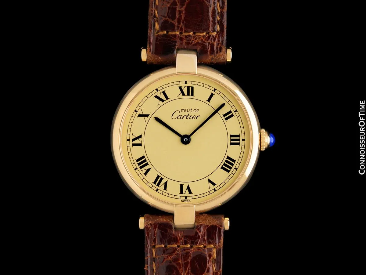 Must De Cartier Vendome Mens Midsize Unisex Vermeil Watch - 18K Gold Over Sterling Silver