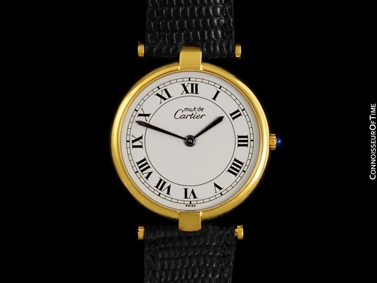Must De Cartier Vendome Mens Midsize Unisex Vermeil Watch - 18K Gold Over Sterling Silver