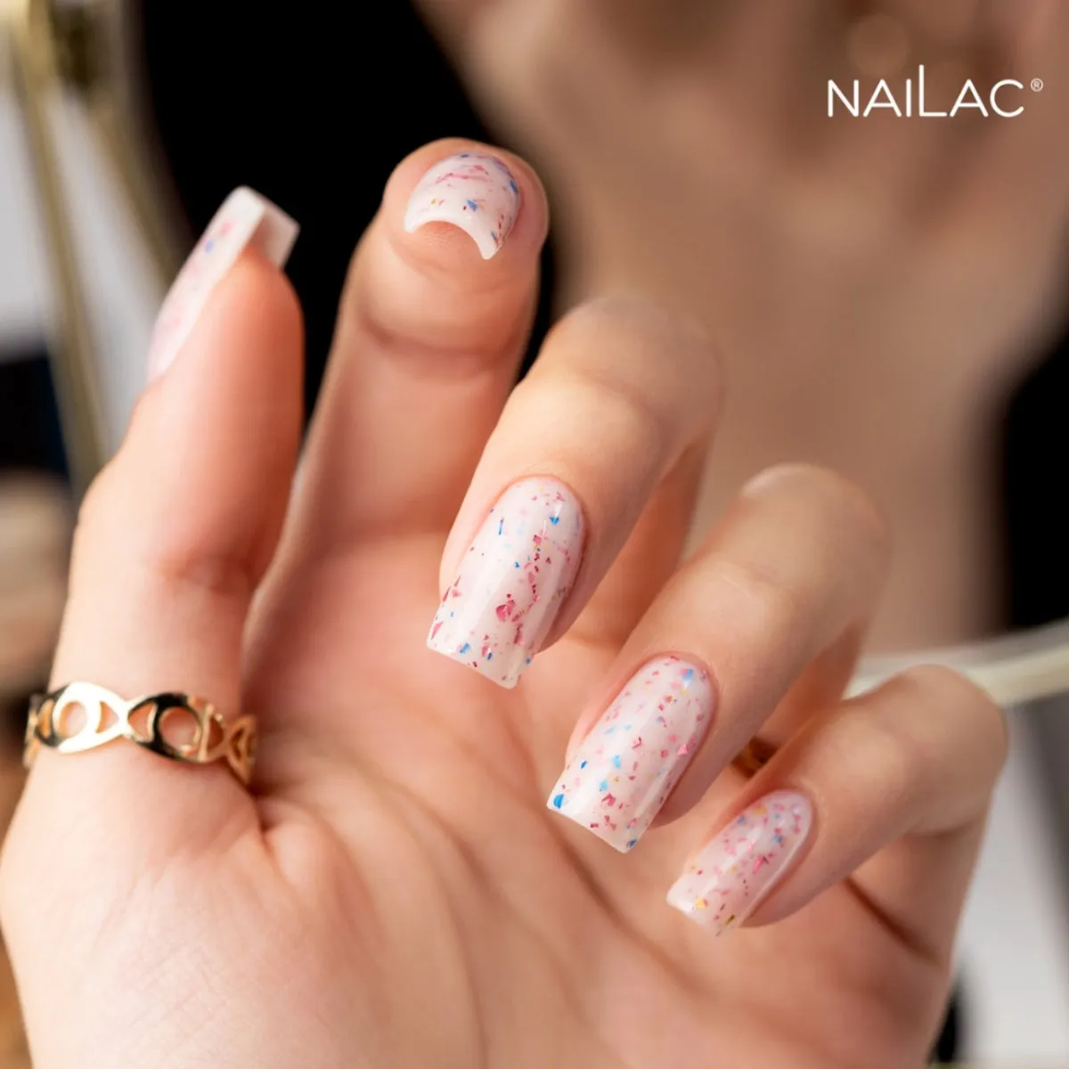 NaiLac Hybrid UV/LED Glammy Rubber Base Milk & Confetti