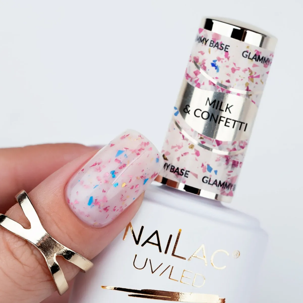 NaiLac Hybrid UV/LED Glammy Rubber Base Milk & Confetti