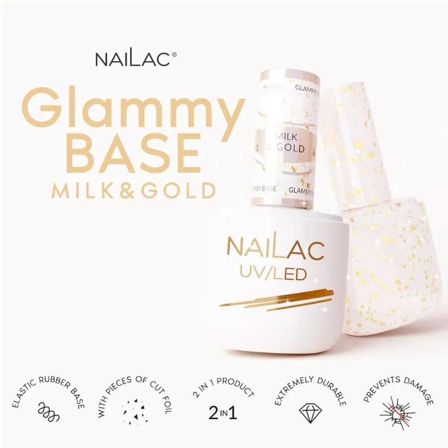 NaiLac Hybrid UV/LED Glammy Rubber Base Milk & Gold