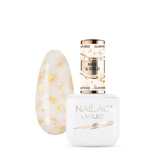 NaiLac Hybrid UV/LED Glammy Rubber Base Milk & Gold