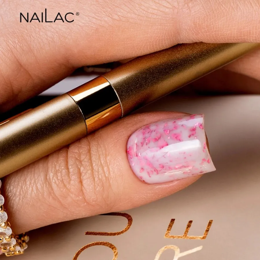 NaiLac Hybrid UV/LED Glammy Rubber Base Milk & Pink