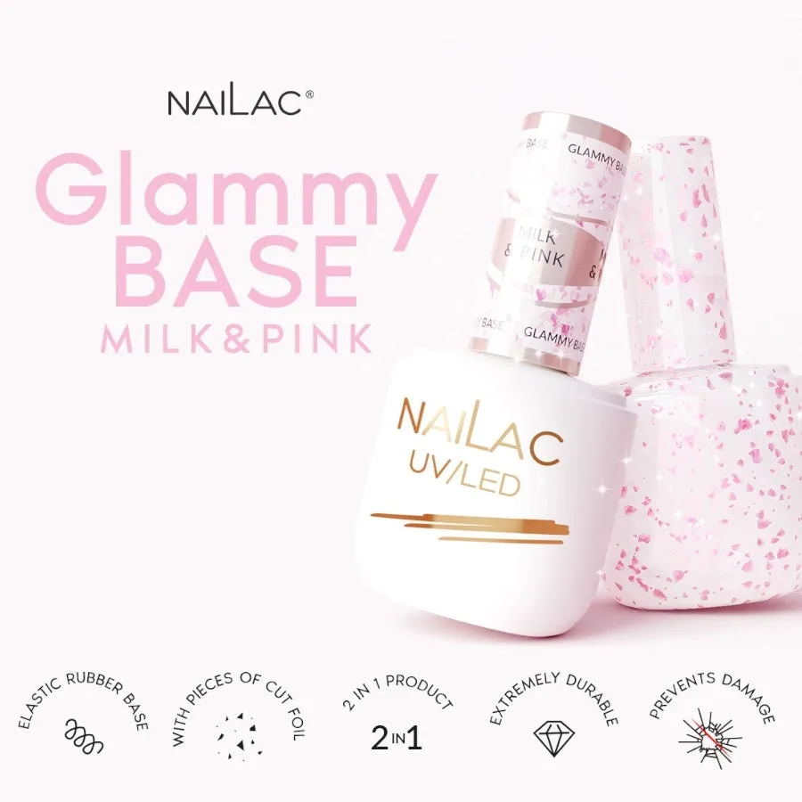 NaiLac Hybrid UV/LED Glammy Rubber Base Milk & Pink
