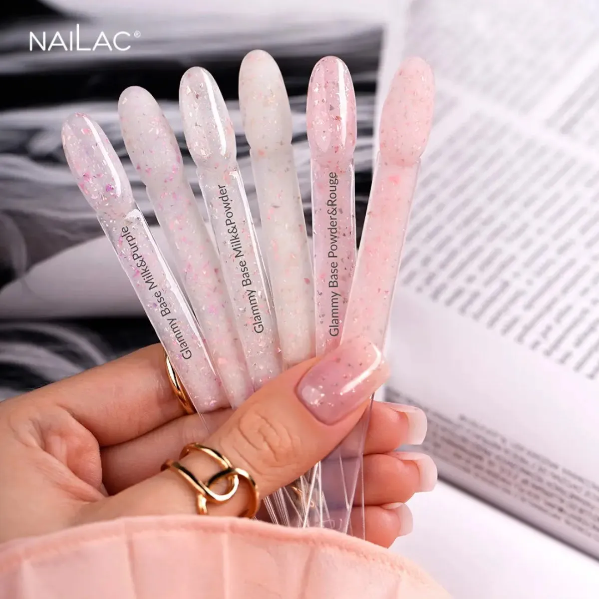 NaiLac Hybrid UV/LED Glammy Rubber Base Milk & Purple