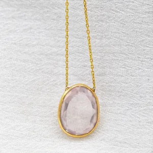 Natural Rose Quartz Fancy oval Cut Love Stone pendant |Dainty Necklace| Minimalist pendant|