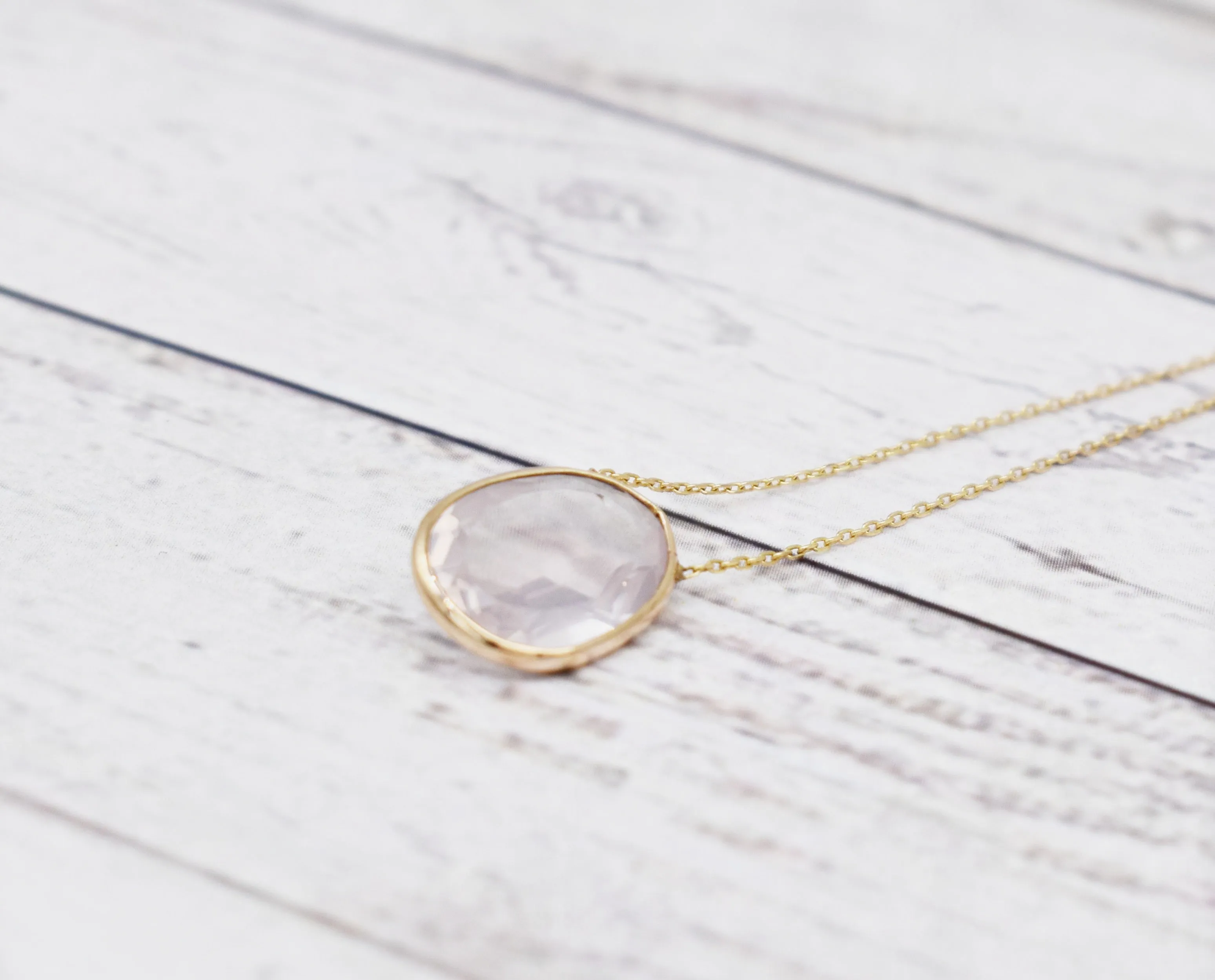Natural Rose Quartz Fancy oval Cut Love Stone pendant |Dainty Necklace| Minimalist pendant|