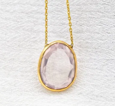 Natural Rose Quartz Fancy oval Cut Love Stone pendant |Dainty Necklace| Minimalist pendant|