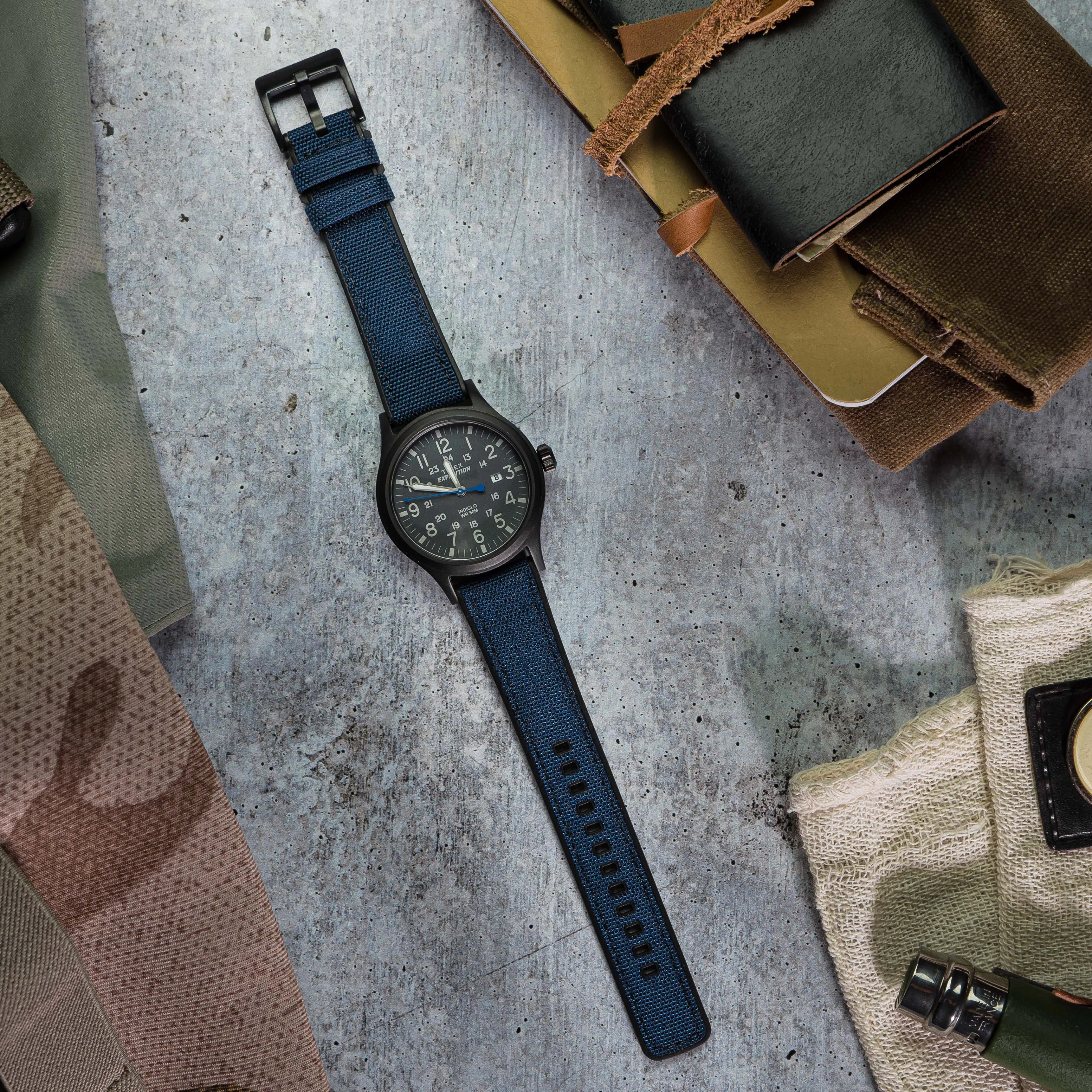 Navy Blue Cordura Fabric And Silicone Hybrid Watch Band (19mm, 23mm, 24mm SALE)