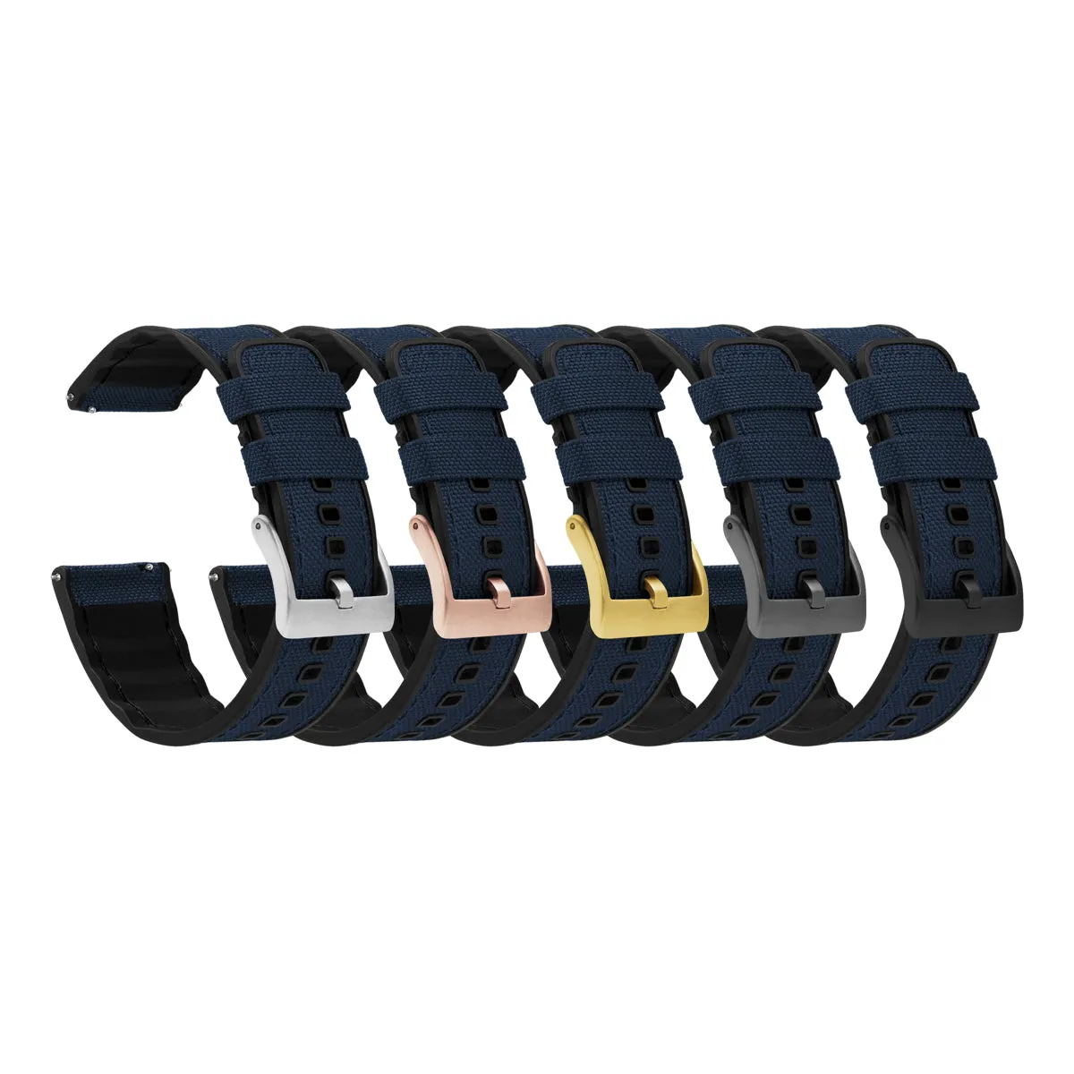 Navy Blue Cordura Fabric And Silicone Hybrid Watch Band (19mm, 23mm, 24mm SALE)