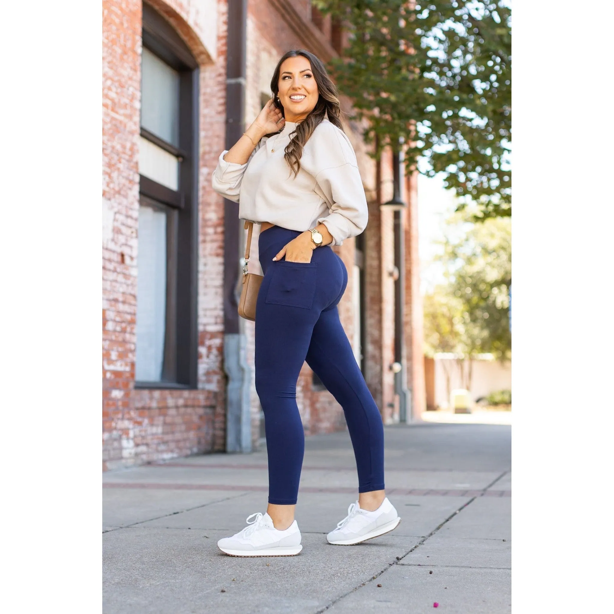 Navy Full-Length with Pocket Leggings