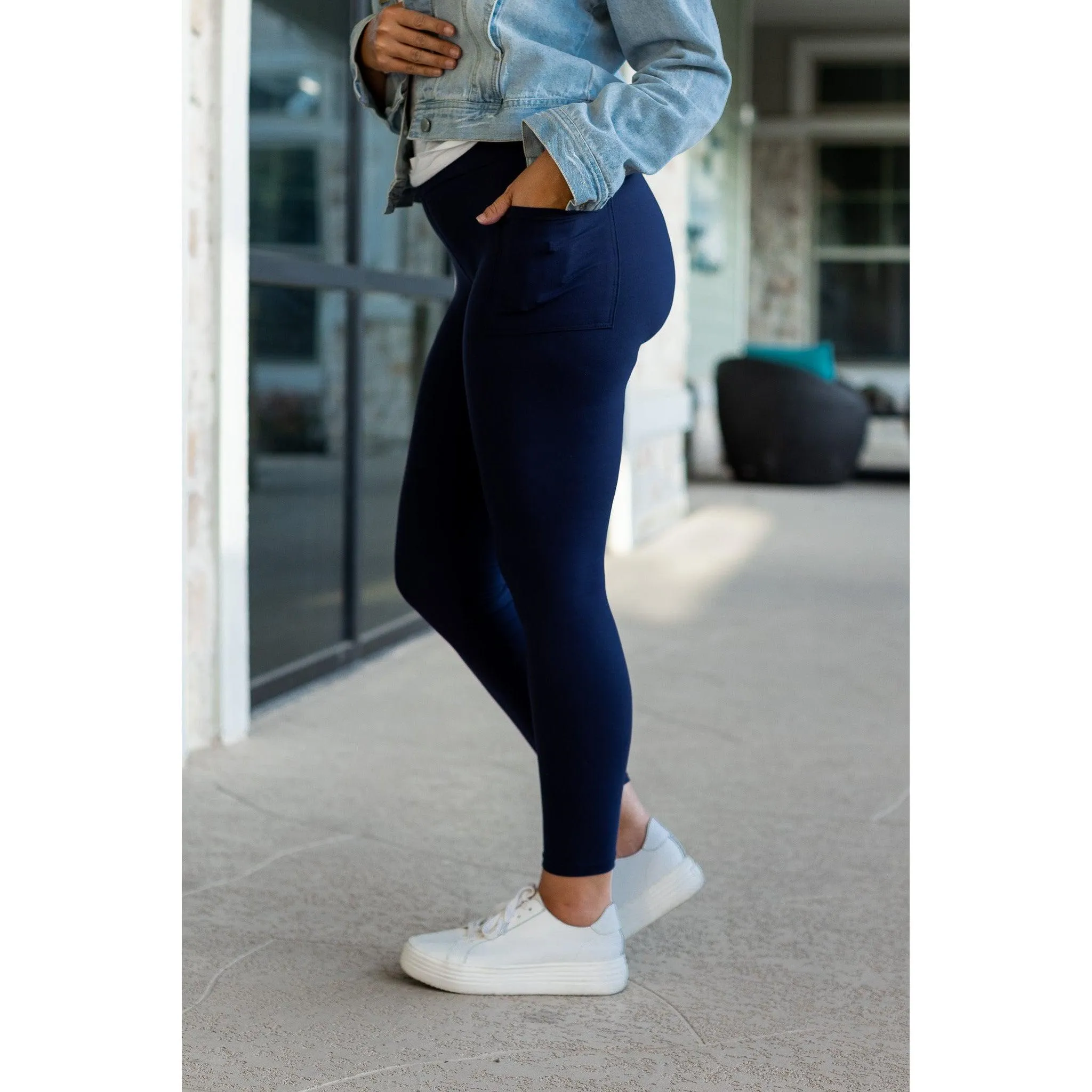 Navy Full-Length with Pocket Leggings