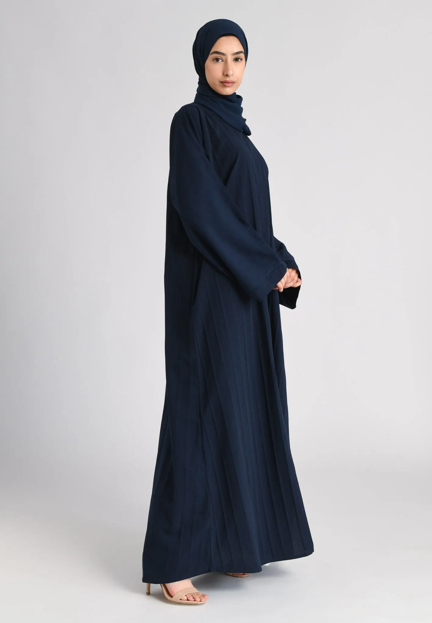 Navy Open Abaya With Front Pockets (Premium)