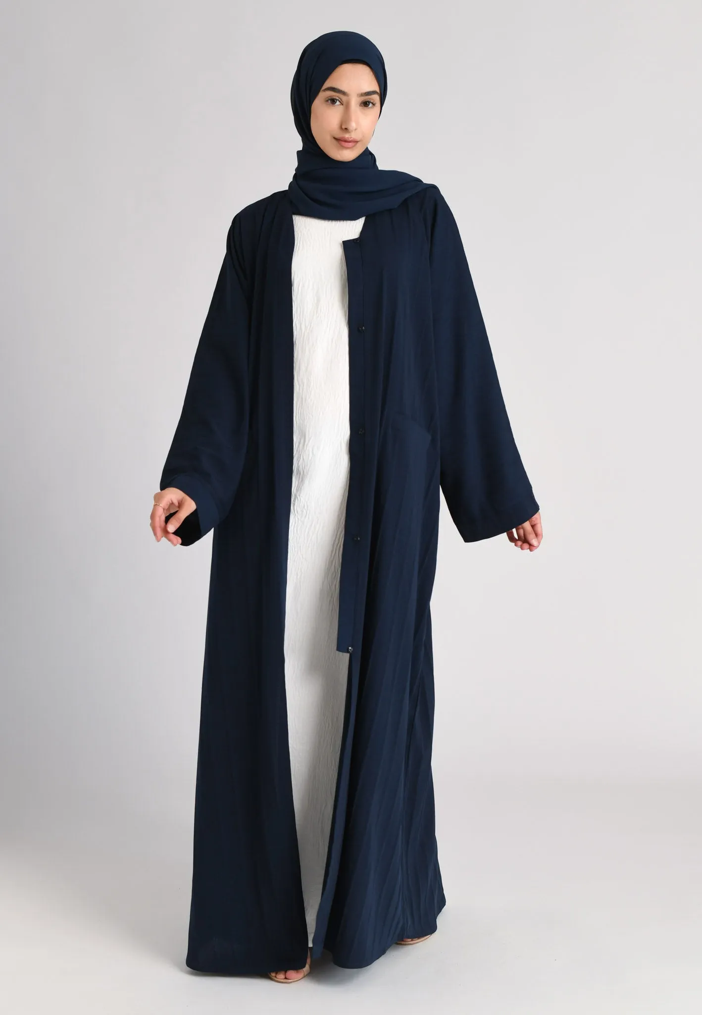 Navy Open Abaya With Front Pockets (Premium)