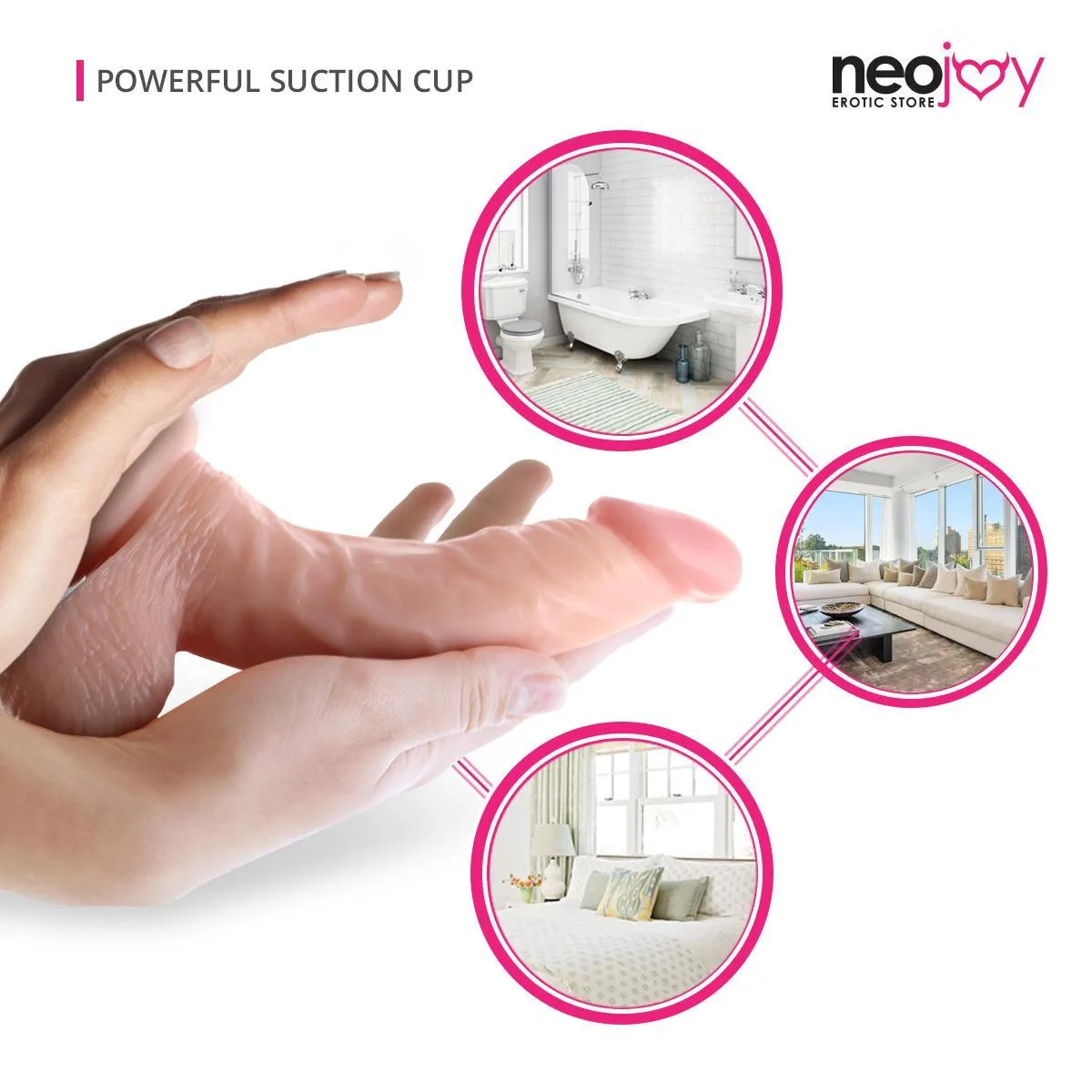 Neojoy - Lifelike Super-Real PVC Dildo Curved - Flesh - 19cm - 7.5 inch - Hybrid Lubido Lube Sachet