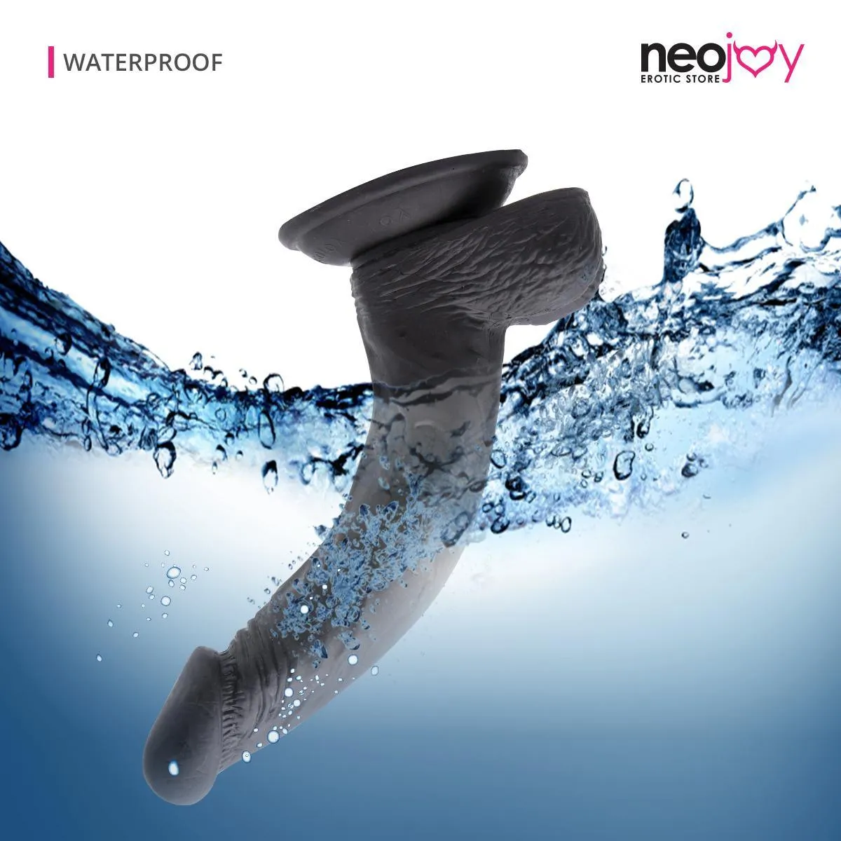 Neojoy - Lifelike Super-Real TPE Dildo Curved - Black - 23cm - 7.5 inch - Hybrid Lubido Lube Sachet