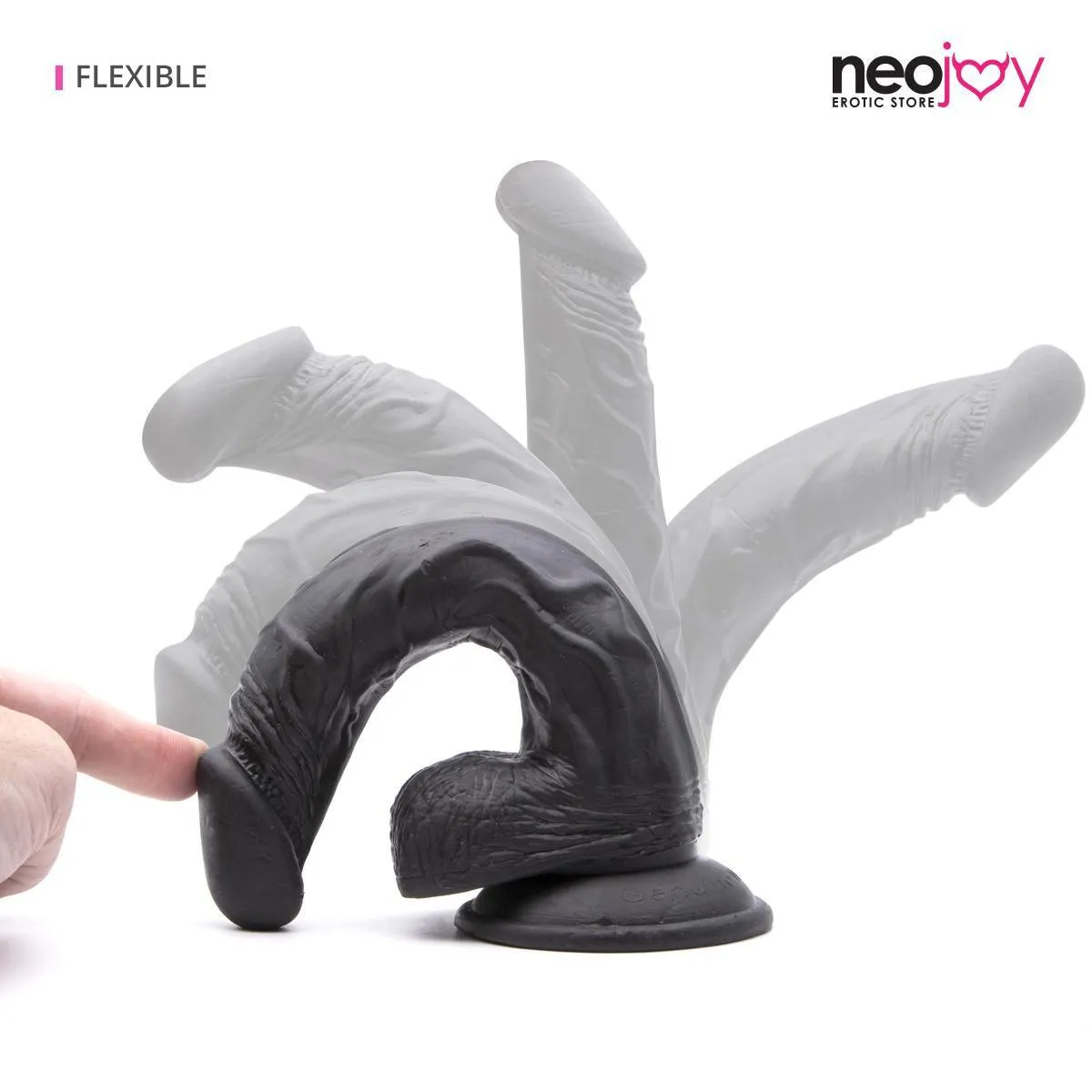 Neojoy - Lifelike Super-Real TPE Dildo Curved - Black - 23cm - 7.5 inch - Hybrid Lubido Lube Sachet