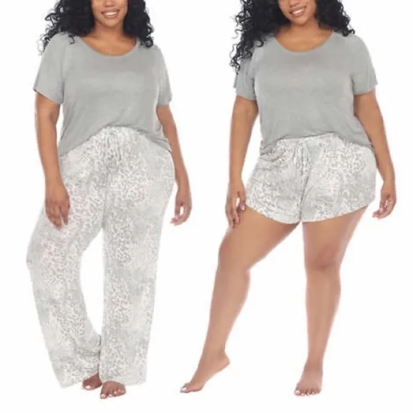 New-3pc Honeydew Super Soft Stretchy Gray Animal Print Pajama Lounge Set SZ MD