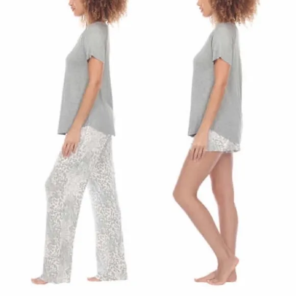 New-3pc Honeydew Super Soft Stretchy Gray Animal Print Pajama Lounge Set SZ MD