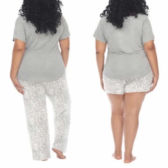 New-3pc Honeydew Super Soft Stretchy Gray Animal Print Pajama Lounge Set SZ MD