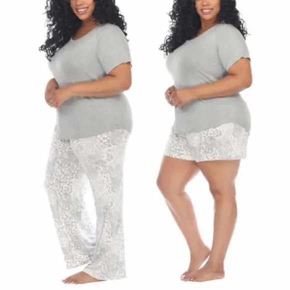 New-3pc Honeydew Super Soft Stretchy Gray Animal Print Pajama Lounge Set SZ MD