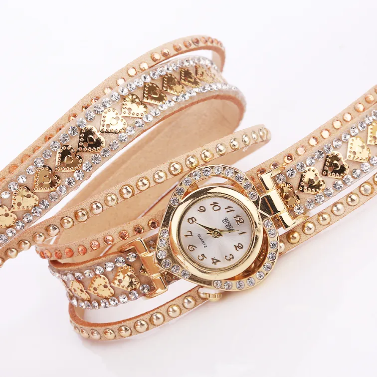 New Alloy Diamond Watch For Ladies Korean Velvet Quartz Bracelet Watch Chain Ring Set