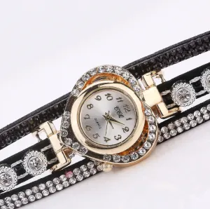 New Alloy Diamond Watch For Ladies Korean Velvet Quartz Bracelet Watch Chain Ring Set