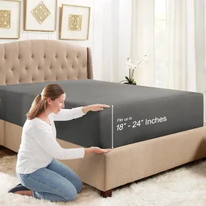 New Empyrean Bedding Deep Pocket Queen Fitted Sheet - Deep Pocket Sheets for 18"-21" Bed, Extra Deep Pocket Fitted Sheet Queen, Deep Pocket Fitted Sheet Stays Fit, Grey.