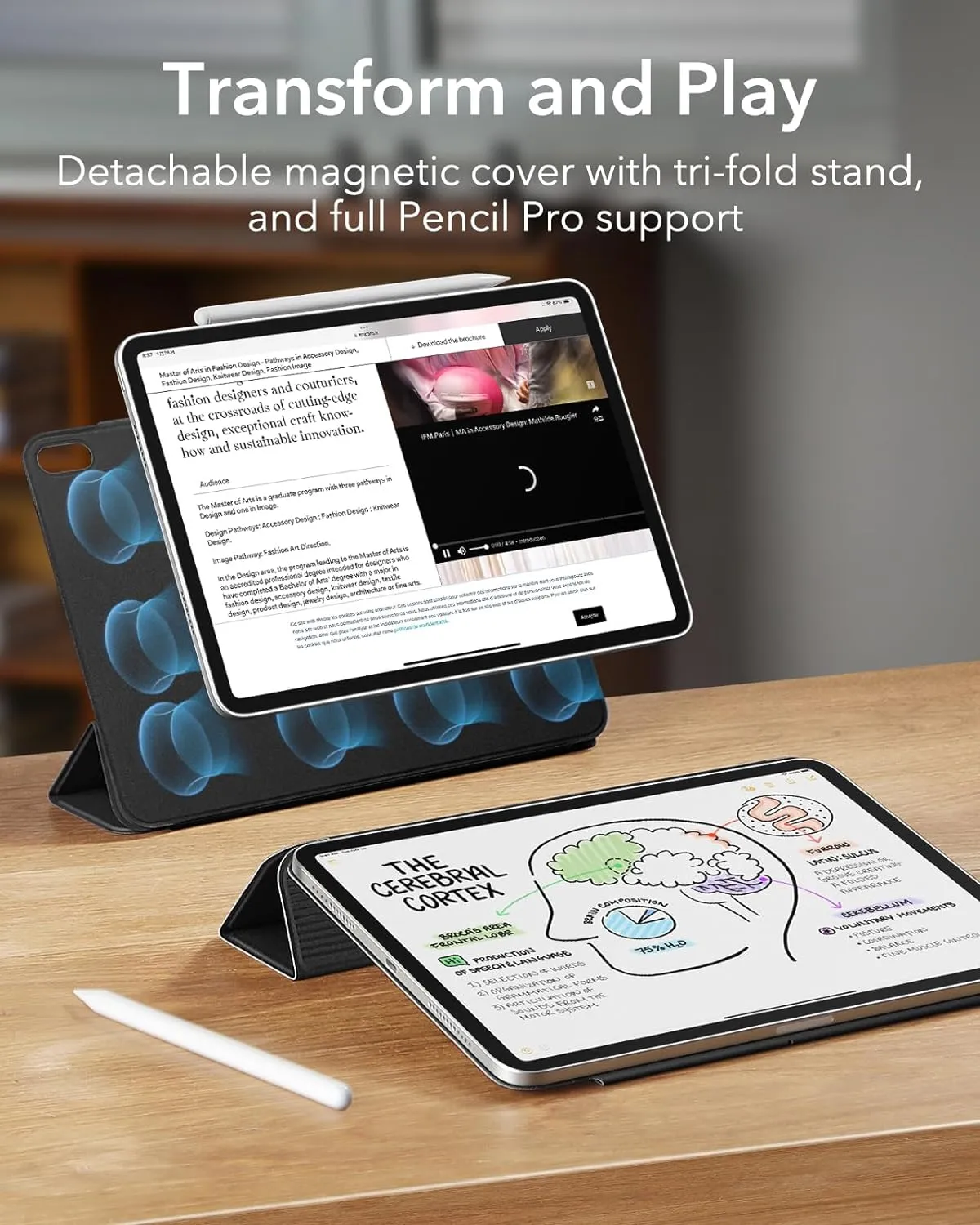 NEW ESR for iPad Air 11 Inch Case M2 (2024), iPad Air 6th / 5th / 4th Generation Case, 10.9 Inch, Powerful Magnetic Attachment, Slim Trifold Stand Case, Supports Pencil Pro/USB-C, Rebound Series, Black