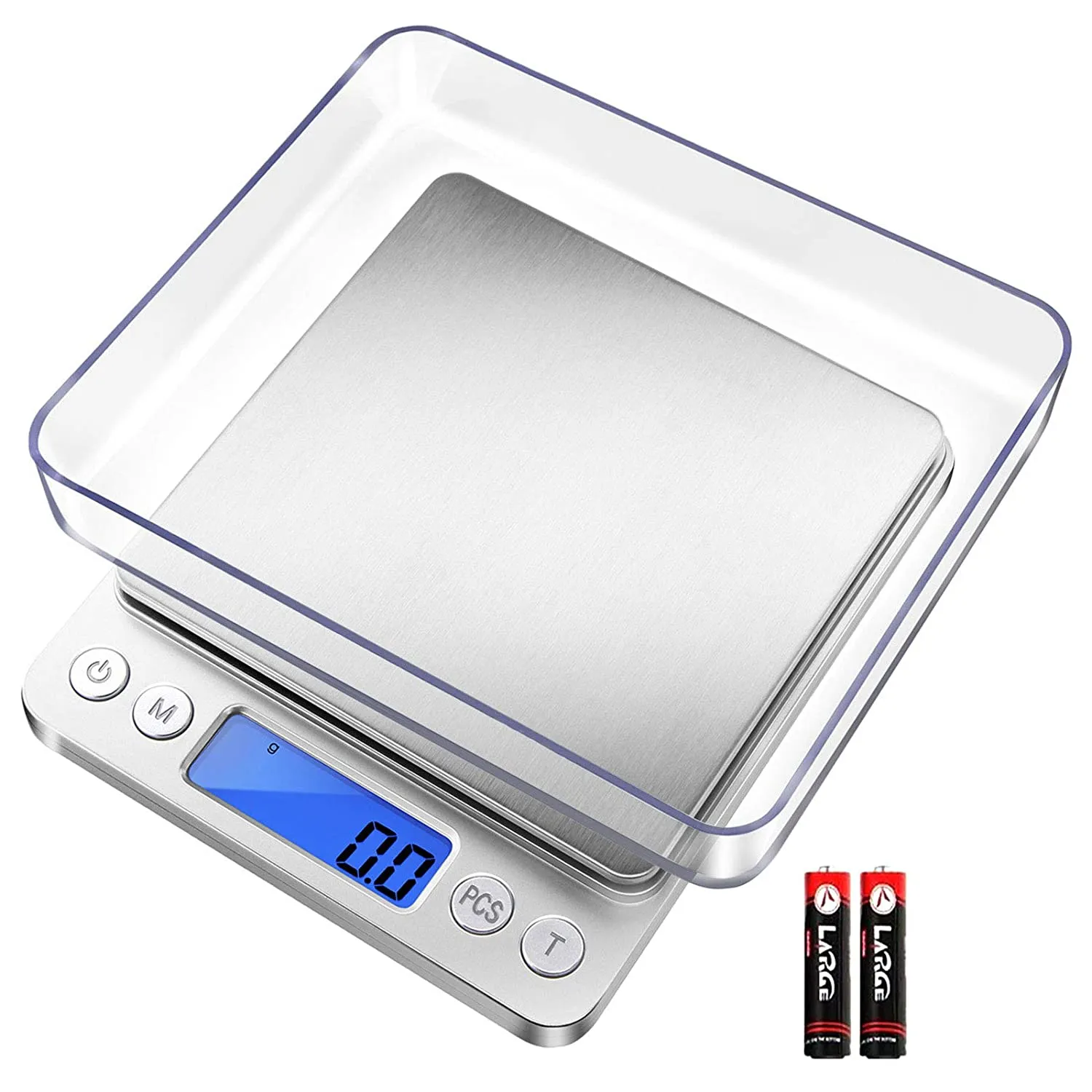 New Fuzion Digital Kitchen Scale 3000g/ 0.1g, Pocket Food Scale 6 Units Conversion, Gram Scale with 2 Trays, LCD Display, Tare Function, Small Scale for Herb, Powder, Cooking, Nutritions(Battery Included)