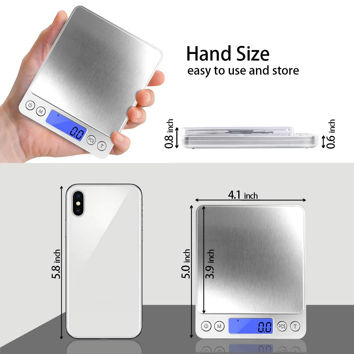 New Fuzion Digital Kitchen Scale 3000g/ 0.1g, Pocket Food Scale 6 Units Conversion, Gram Scale with 2 Trays, LCD Display, Tare Function, Small Scale for Herb, Powder, Cooking, Nutritions(Battery Included)
