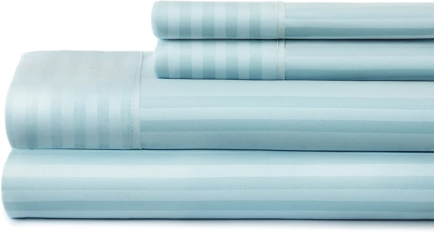New iEnjoy Home 4 Piece Embossed Dobby Stripe Ultra Soft Deep Pocket Bed Sheet Set, Twin, Aqua! Retails $82 
