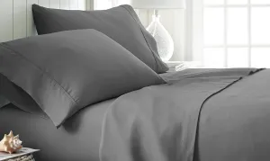 New ienjoy Home 4 Piece Ultra Soft Deluxe Deep Pocket Bed Sheet Set, King, Grey! Shrink resistant, wrinkle Free, hypoallergenic and resistant to dust mites. Antimicrobial, breathable